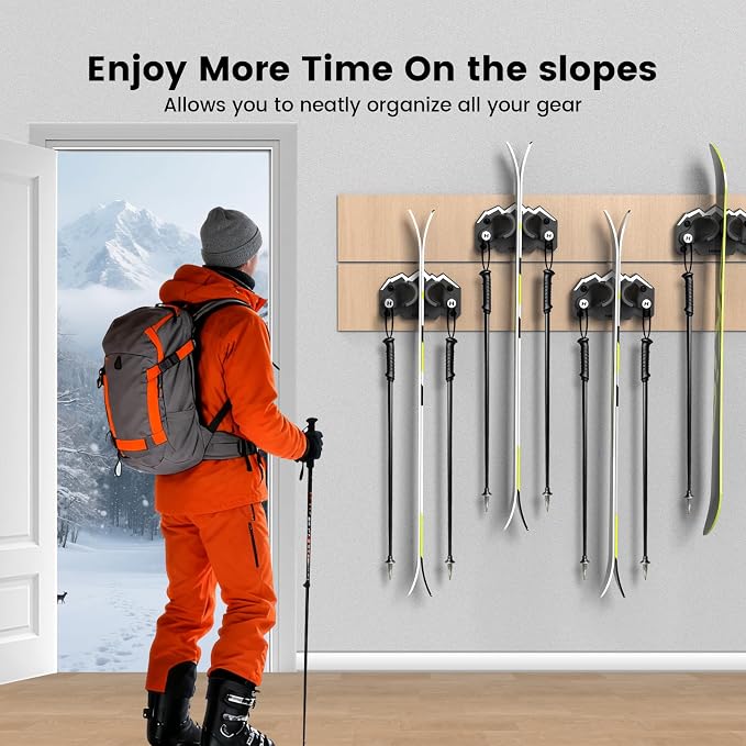 Hikeen Ski & Snowboard Wall Mount, Fits Any Ski or Snowboard, Ski Wall Rack - Image 7