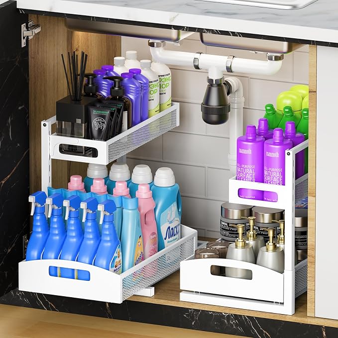 Metal Under Sink Organizer, Pull Out Cabinet Organizer Rack by petiza