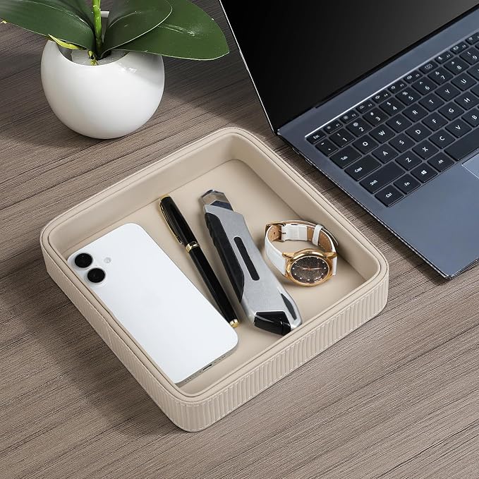 PU Leather Valet Tray Organizer, Small Nightstand Organizer Bedside Desktop - Image 3
