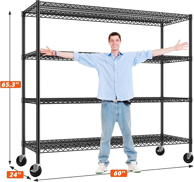 REIBII 60" W ×24" D×65.3" H, 4 Tier Wire Shelving 2878LBS Heavy Duty Steel - Image 3
