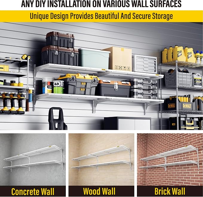2-Pack 2 Tier 1.3x3ft Garage Shelving Wall Mounted, 500lbs Load - Image 7