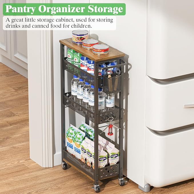 4 Tier Slim Rolling Storage Cart, Laundry Room Cart on Wheels, Small Metal - Image 8