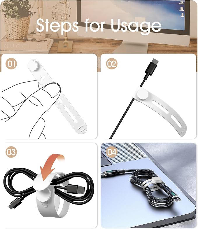 40Pcs Nearockle Reusable Cable Ties, Adjustable Silicone Cord Organizer Small - Image 3