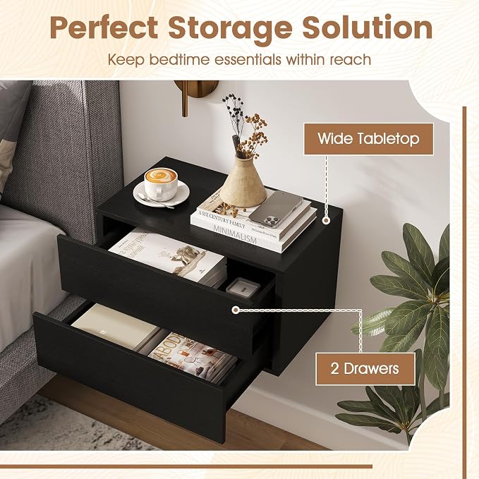 KOMFOTT Floating Nightstand Set of 2, Wall Mounted Night Stand - Image 7