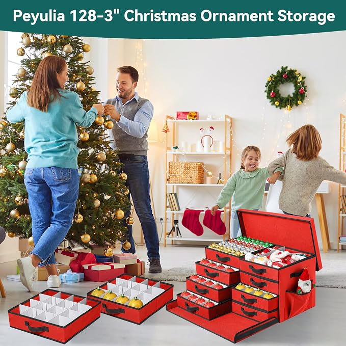 Christmas Ornament Storage Box, Stackable Organizer - Image 2