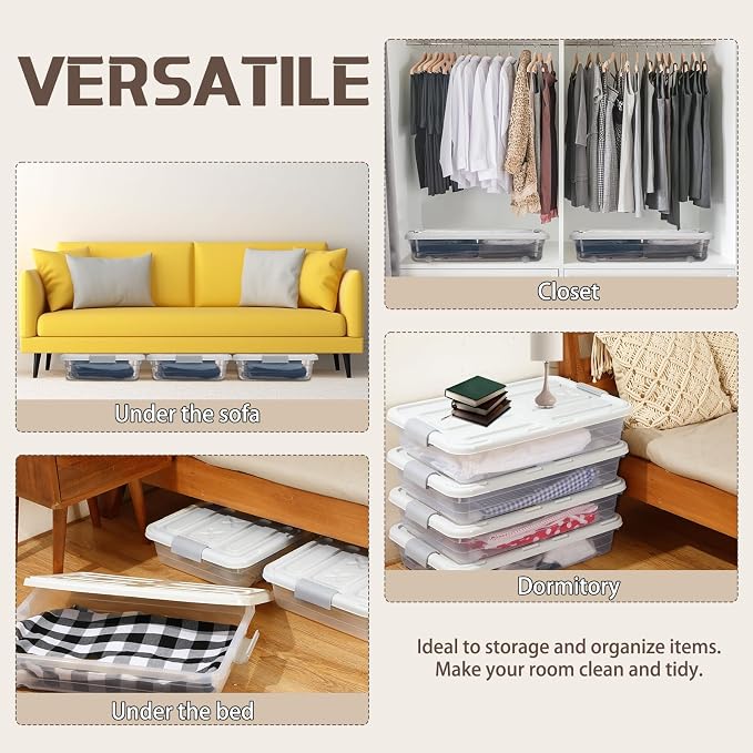 Beeveer 4 Pcs Plastic Under Bed Storage Containers - Image 4