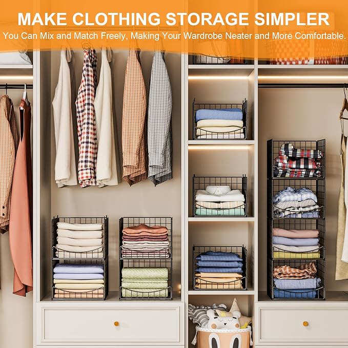 4-Tier Stackable Closet Organizers and Storage Shelves, Clothes Storage Basket - Image 4