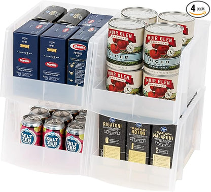 IRIS USA Clear Plastic Stackable Storage Bins, X Large- 4 Pack, Open Front by IRISUSA