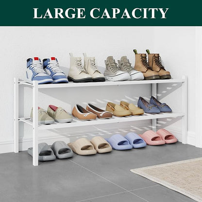 Smiry Bamboo Shoe Rack for Closet, 2 Tier Long Wooden Stackable Shoe Organizer - Image 5