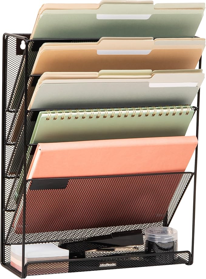 Mind Reader 5-Pocket Vertical File Storage, Desktop Organizer, Wall Mount by MindReader