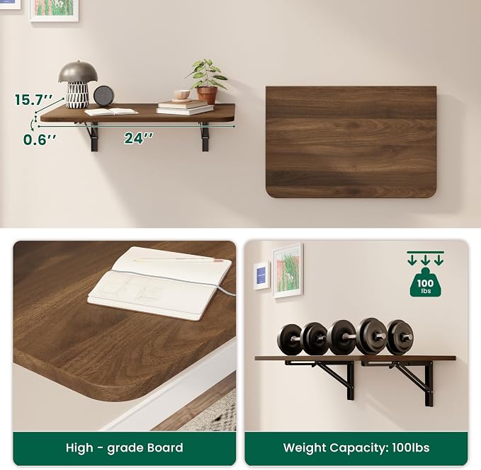 Dogsky Wall Mounted Folding Table, Floating Desk 24x15.7Inch, Fold Down Shelf - Image 3