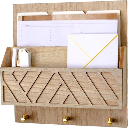 BLU MONACO Wall-Mounted Mail and Key Holder – Natural Wood 2-Tier Letter by Blu_Monaco