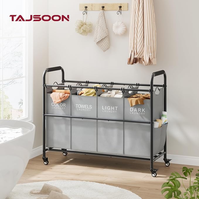 Tajsoon 4 Bag Laundry Sorter Cart, 4 Section Laundry Hamper Sorter - Image 2