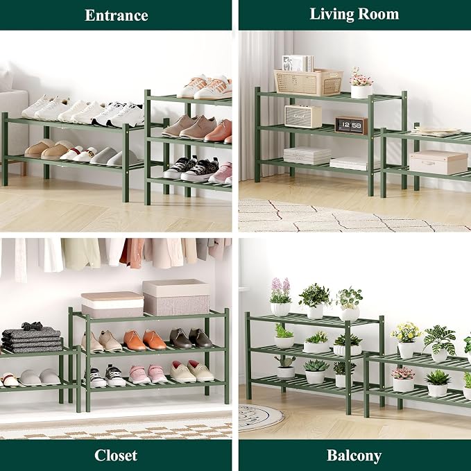 Smiry Bamboo Shoe Rack for Closet, 3 Tier Wooden Stackable Shoe Organizer - Image 6