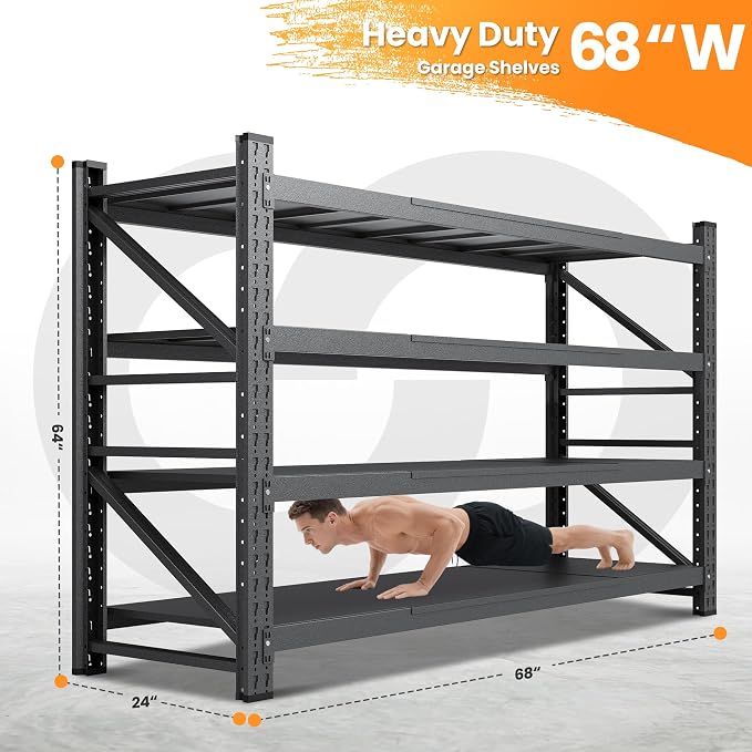 68”W Garage Shelving Units, 8000LBS Storage Shelves Heavy Duty, 4 Tier Tall - Image 2