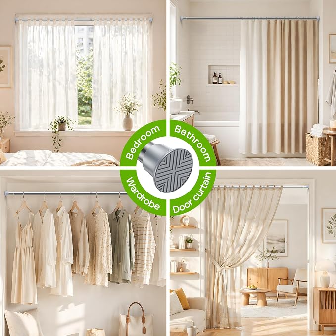 Silver Shower Curtain Rod 32 to 76 Inches Adjustable, 7/8 Inch Diameter Heavy - Image 6