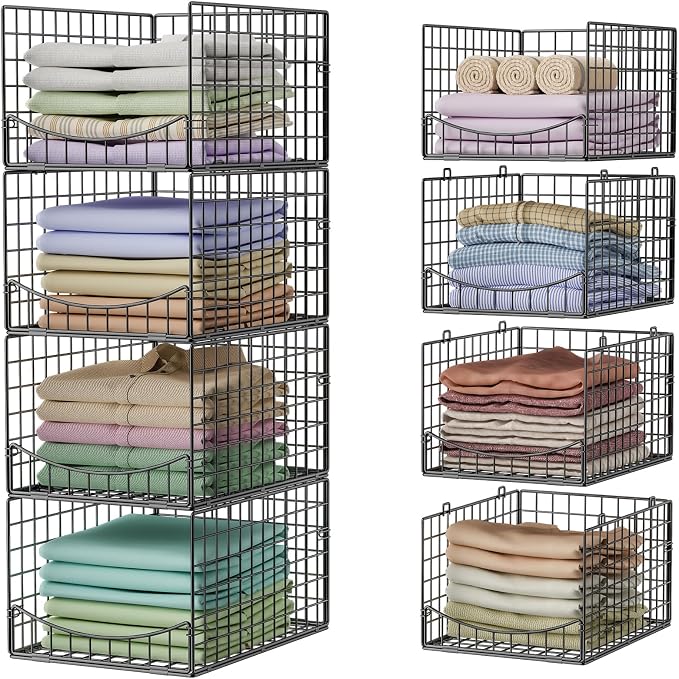 4-Tier Stackable Closet Organizers and Storage Shelves, Clothes Storage Basket by Hongtamoya
