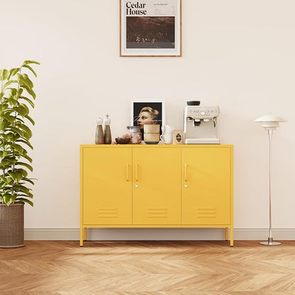 Lockable Yellow Industrial Metal TV Cabinet, Media Storage Console TV Stand - Image 6