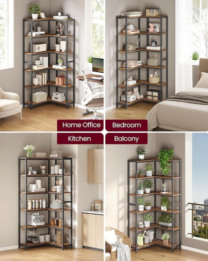VASAGLE 6 Tier Bookshelf with Metal Frame, Convertible Industrial Corner Shelf - Image 6