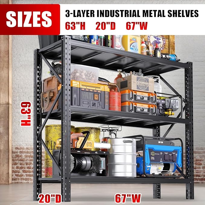 2pack Storage Shelves 67” W Heavy Duty Adjustable Metal Garage Shelving Unit - Image 3