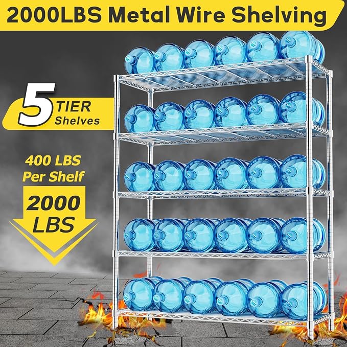 Storage Shelves, 5-Tier Adjustable Metal Industrial Utility Shelf Rack - Image 7