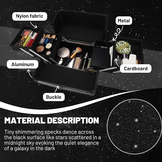 Large Makeup Train Case Cosmetic Organizer Case Makeup Box Portable Make Up - Image 3