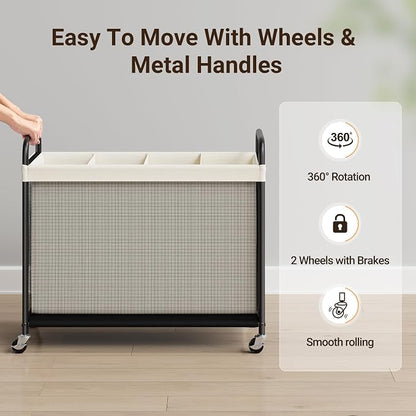 ELYKEN Laundry Hamper 4 Section, 140L Rolling Laundry Sorter - Image 4