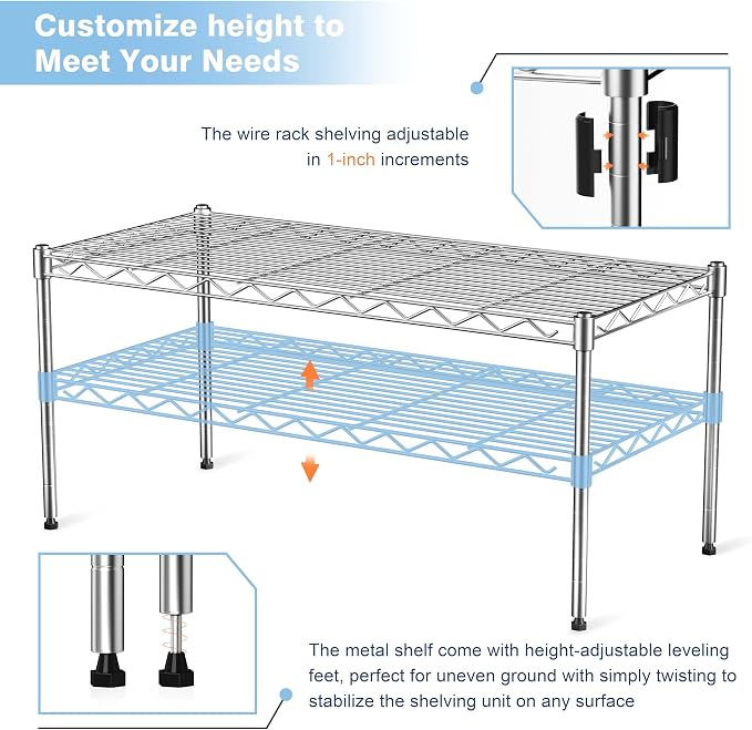 1-Tier Wire Shelf Rack, Single Metal Shelves Rack, 1 Tier Metal Shelf, Chrome | - Image 5