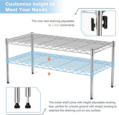 1-Tier Wire Shelf Rack, Single Metal Shelves Rack, 1 Tier Metal Shelf, Chrome | - Image 5