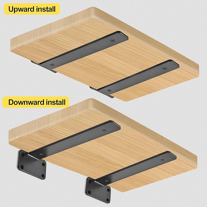 12 Pack - 10 inch Black Hidden L Shelf Bracket Iron Floating Shelf Brackets - Image 4