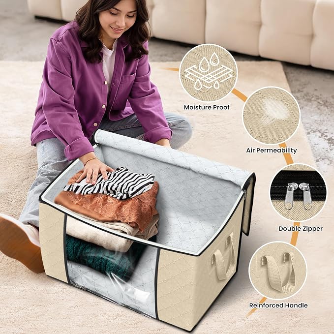 Fab totes 24 Gallons Clothes Storage, Foldable Thick Fabric Blanket Storage Bags - Image 4