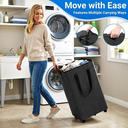 Laundry Basket with 5 Wheels, Tall Dirty Laundry Hamper, Rolling Laundry Basket - Image 4