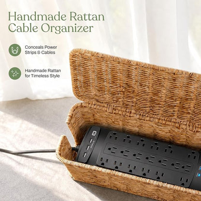 Cable Management Box Set of 2 Sizes, Handmade Rattan Cable Organizer - Image 3