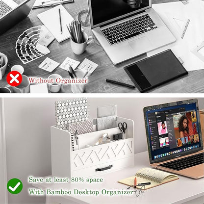 Bamboo Mail Organizer Countertop Wood Desk Organizer Drawer Tabletop Storage - Image 4