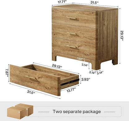 Tribesigns Extra Large Three Drawers Nightstands Set of 2, 31.5" Wooden Rustic - Image 2