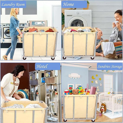 Laundry Cart for Commercial/Home, 12 Bushels Heavy Duty Large Stainless Steel - Image 3