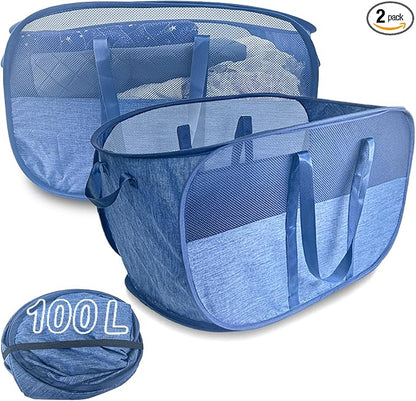 100L Collapsible Laundry Baskets 2 Pack, Extra Large Mesh Pop Up Laundry Hamper by NairSnow