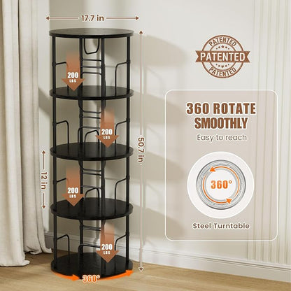 Flycity 4 Tier Rotating Bookshelf, 360° Corner Bookshelf Tower, Round Revolving - Image 2