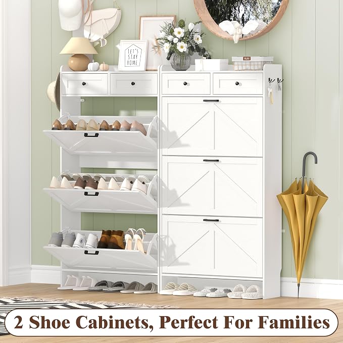 Thacuok Shoe Cabinet with 3 Flip Drawers & 2 Storage Drawers, Rustic Farmhouse - Image 9