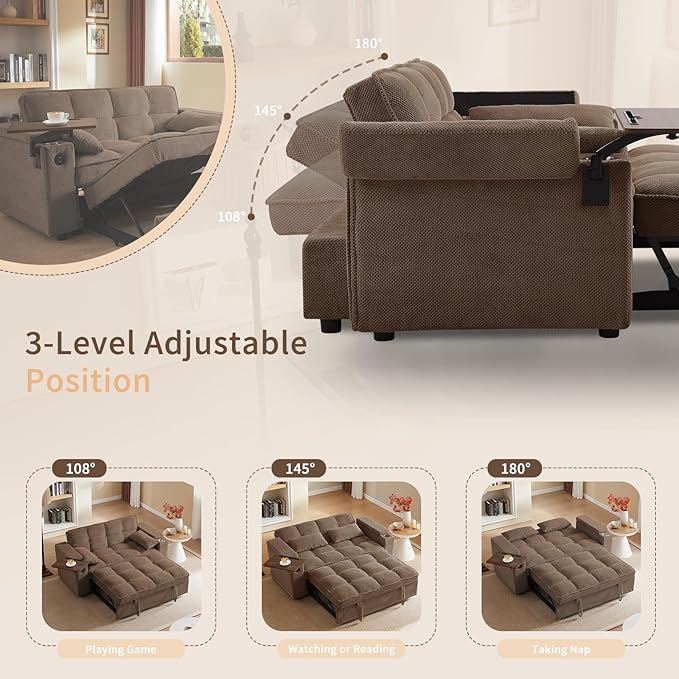 hansones 65'' 3-in-1 Folding Convertible Sofa Bed, Queen Size Pullout Sofa - Image 7