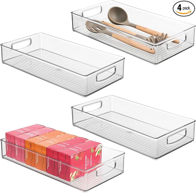 iDesign Stackable Clear Plastic Extra Long Pantry Organizers, by iDesign
