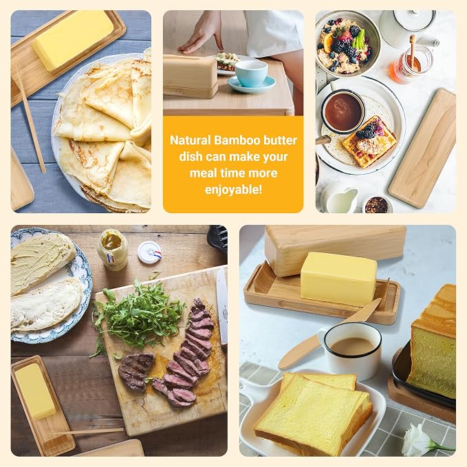 Bamboo Butter Dish with Lid for Countertop Butter Container for Fridge Magnetic - Image 7