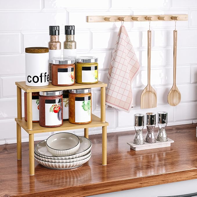 Cabinet Organizer Shelf, Kitchen Counter Shelves, Bamboo Stackable Expandable - Image 3