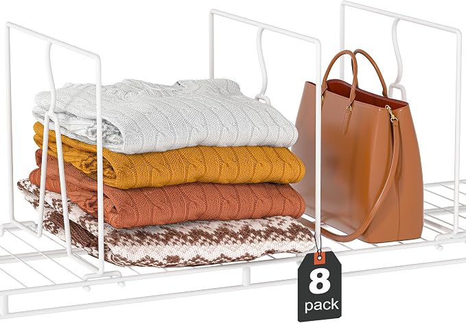 Wire Shelf Dividers for Closet: Tall 8 Pack 12-Inch Deep Adjustable Organizer by Saccik