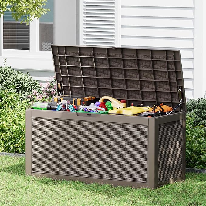 100 Gallon Outdoor Storage Box Waterproof, Resin Deck Box Doubles as 2-Person by Unknown