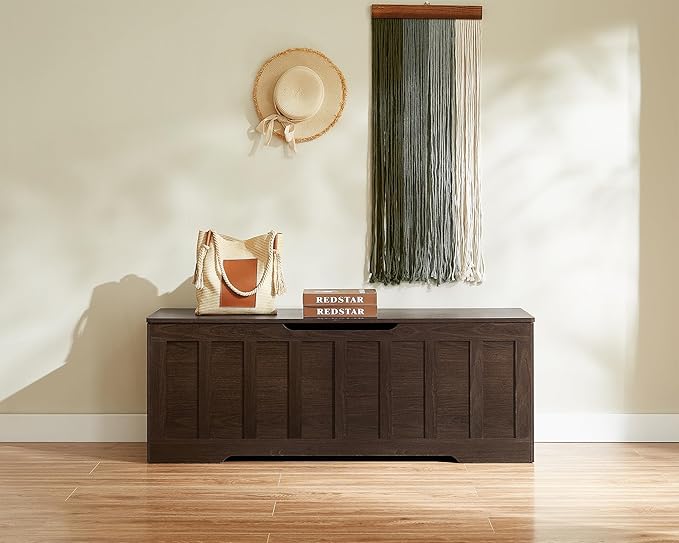 VANKILEY 51.2" Storage Chest Extra Large, Wooden Storage Bench, Espresso | Chest - Image 2