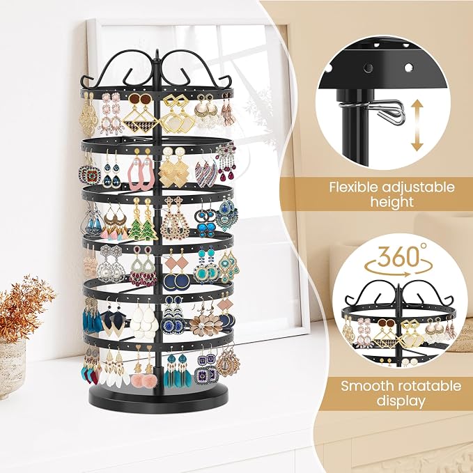 MODOWEY Rotating Earring Holder Organizer Stand, 6 Tier Large Capacity Jewelry - Image 3