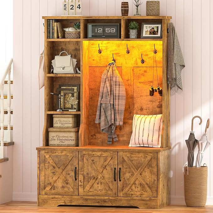 CSZZD Hall Tree with Bench and Shoe Storage, Farmhouse Entryway Bench with Coat by CSZZD