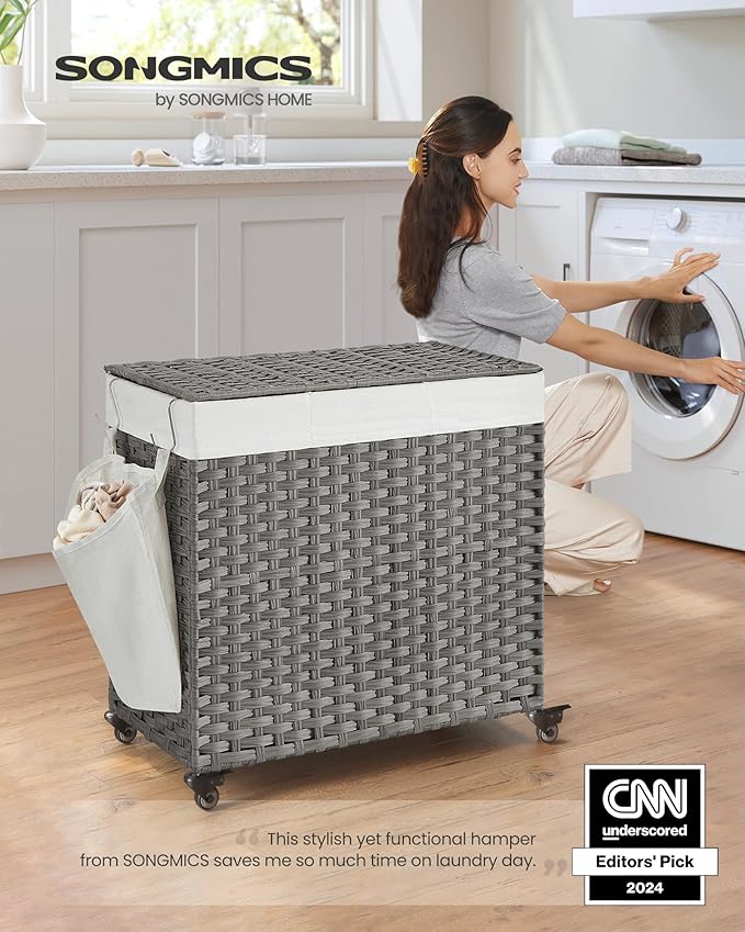 SONGMICS Laundry Hamper with Lid, 37 Gallons, Rolling Laundry Basket with Wheels - Image 2