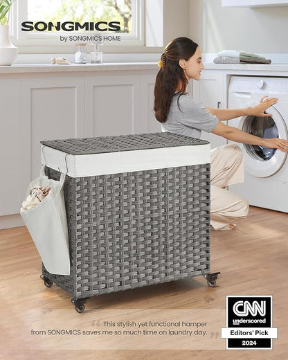 SONGMICS Laundry Hamper with Lid, 37 Gallons, Rolling Laundry Basket with Wheels - Image 2